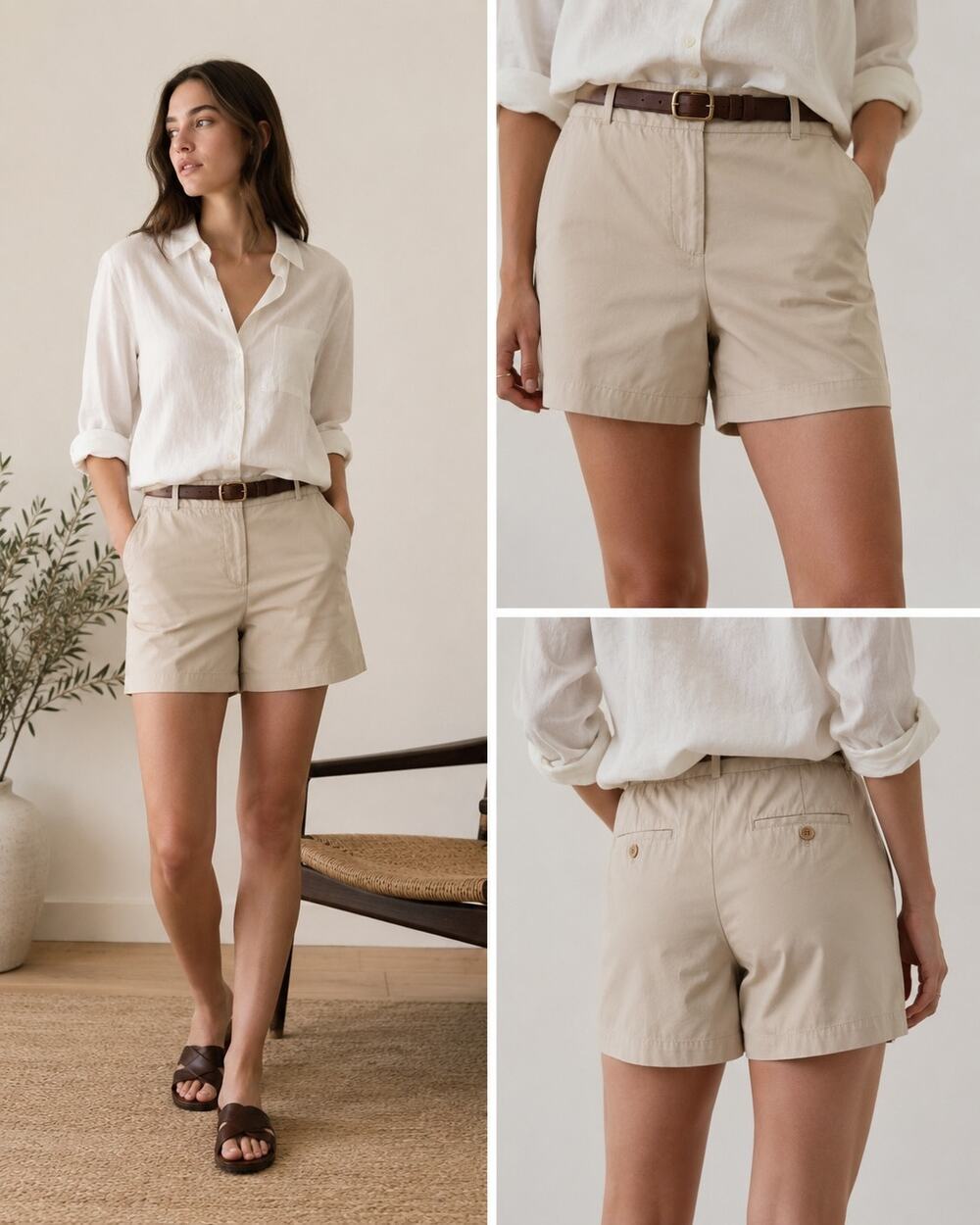 Talbots Women's Khaki Chino Shorts Size 8 Petite Beige Classic Cotton